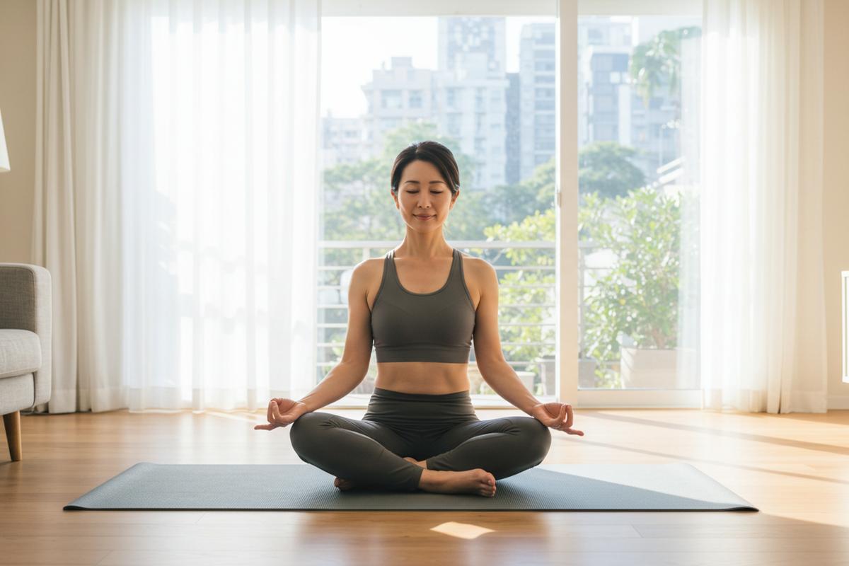 自宅でヨガをする女性